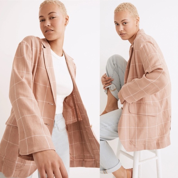 Madewell XS Breezewoven Larsen Windowpane Blazer Sandstone Jacket - Picture 1 of 9